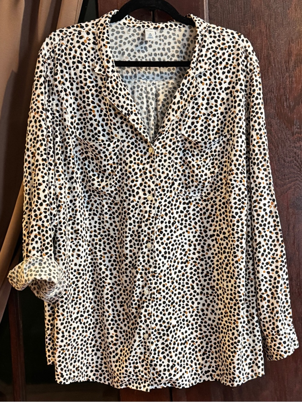 Old Navy Cream and Black Leopard-Print Button Front Blouse